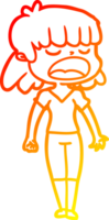 warm gradient line drawing of a cartoon woman talking loudly png