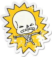 hand- getrokken verontrust sticker tekenfilm van een eng skelet png