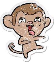 distressed sticker of a crazy cartoon monkey png