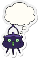 halloween cauldron cartoon with thought bubble as a printed sticker png
