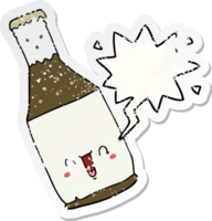 tekenfilm bier fles met toespraak bubbel verontrust verontrust oud sticker png