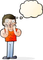 cartoon shocked gym man with thought bubble png
