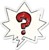 cartoon question mark with speech bubble distressed distressed old sticker png