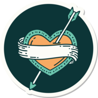 sticker of tattoo in traditional style of an arrow heart and banner png