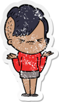 distressed sticker of a cartoon annoyed hipster girl png