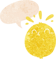 cute cartoon lemon with speech bubble in grunge distressed retro textured style png