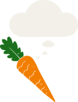 cartoon carrot with thought bubble in retro style png