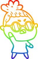 rainbow gradient line drawing of a cartoon annoyed woman png