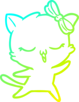 cold gradient line drawing of a cartoon dancing cat with bow on head png