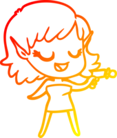 warm gradient line drawing of a happy cartoon space girl with ray gun png
