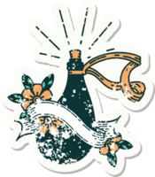 versleten oud sticker van een tatoeëren stijl oud leer water fles png