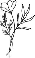 Flower Line Art, Leafy Floral Vector Bouquet