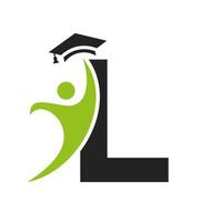 educación logo en letra l con graduación sombrero icono. graduación símbolo vector