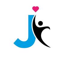 Health Care Logo On Letter J Love, Heart Symbol. Charity Logotype vector