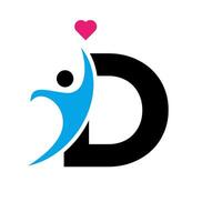 Health Care Logo On Letter D Love, Heart Symbol. Charity Logotype vector