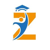 Education Logo On Letter Z With Graduation Hat Icon. Graduation Symbol vector