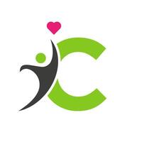 salud cuidado logo en letra C amar, corazón símbolo. caridad logotipo vector