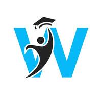Education Logo On Letter W With Graduation Hat Icon. Graduation Symbol vector