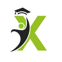 Education Logo On Letter X With Graduation Hat Icon. Graduation Symbol vector