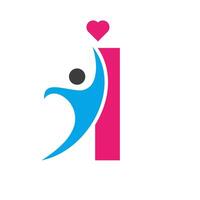 Health Care Logo On Letter I Love, Heart Symbol. Charity Logotype vector