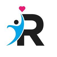 Health Care Logo On Letter R Love, Heart Symbol. Charity Logotype vector