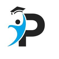Education Logo On Letter P With Graduation Hat Icon. Graduation Symbol vector