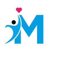 Health Care Logo On Letter M Love, Heart Symbol. Charity Logotype vector