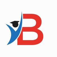 Education Logo On Letter B With Graduation Hat Icon. Graduation Symbol vector