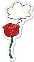 cartoon rose with thought bubble as a distressed worn sticker png