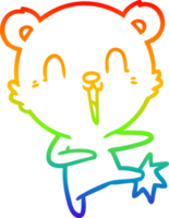 rainbow gradient line drawing of a happy cartoon polar bear kicking png