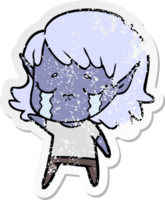 distressed sticker of a cartoon crying elf girl png