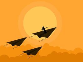 Businesswoman leader flying with paper airplane vector