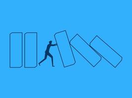 Stop the crisis. Confident interrupts the impact of falling dominoes vector