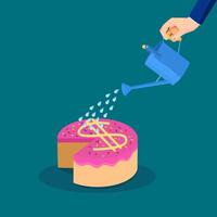 Businessman watering the money cake vector