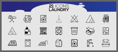 Washing icons and laundry symbols in flat style. Clean laundry and dryer service line icons. vector