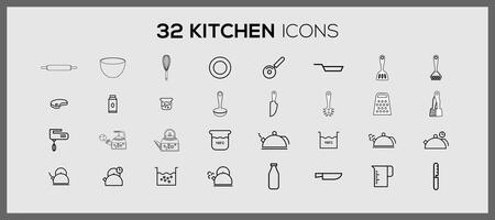 diferente cocina iconos linda cocina utensilios garabatear pegatina colocar. Cocinando garabatear íconos cocina utensilios línea comida restaurante logo. vector