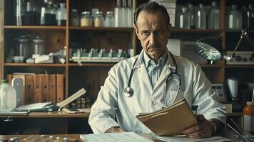 ai generado retrato de un médico en el laboratorio, médico a el trabajar, laboratorio obrero, médico en hospital foto