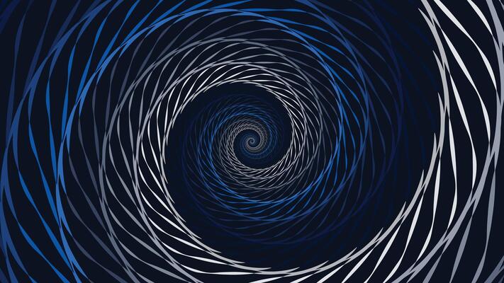 Abstarct spiral vortex style spinning round symbol background in dark blue color.