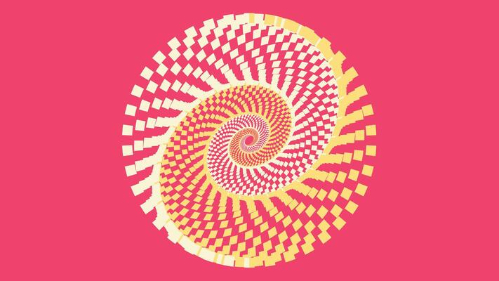 Abstract spiral wavy line urgency vortex round pink color background.