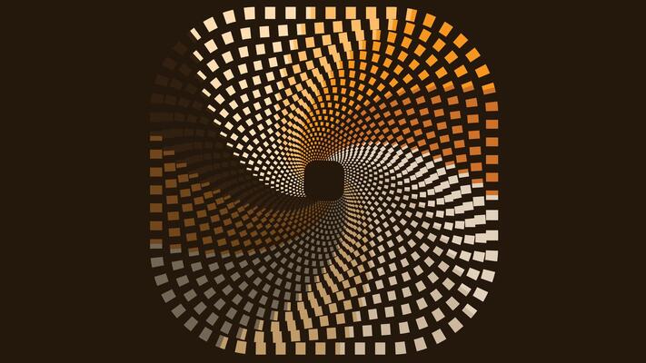 Abstract spiral spinning wavy line dark yellow background.