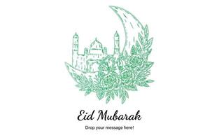 eid Mubarak hermosa tema antecedentes de verde color línea dibujar con vector