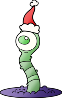 main tiré pente dessin animé de une extraterrestre marais monstre portant Père Noël chapeau png