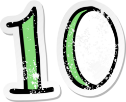 distressed sticker of a cartoon number 10 png