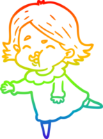 rainbow gradient line drawing of a cartoon girl pulling face png