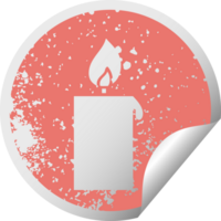 distressed circular peeling sticker symbol of a lit candle png