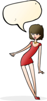 cartoon woman in dress leaning with speech bubble png