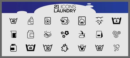 Washing icons and laundry symbols in flat style. Clean laundry and dryer service line icons. vector