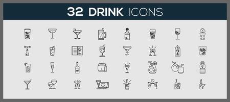 Doodle drinks icons. Refreshing drinks icons collection illustration. Round icons with the different refreshing drinks. vector