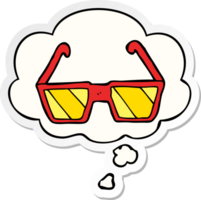 dessin animé des lunettes avec pensée bulle comme une imprimé autocollant png