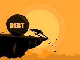 Overcome debt. Try pushing debt up the mountain. business concept vector